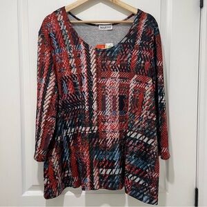 NWT MARISE Soft Pullover Printed Top with 3/4-Length Sleeves Size XXL